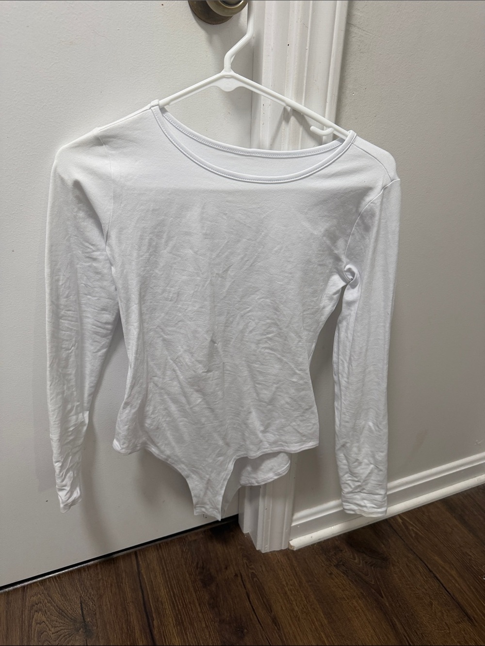 Long-Sleeve White Scoop Neck Bodysuit for Women